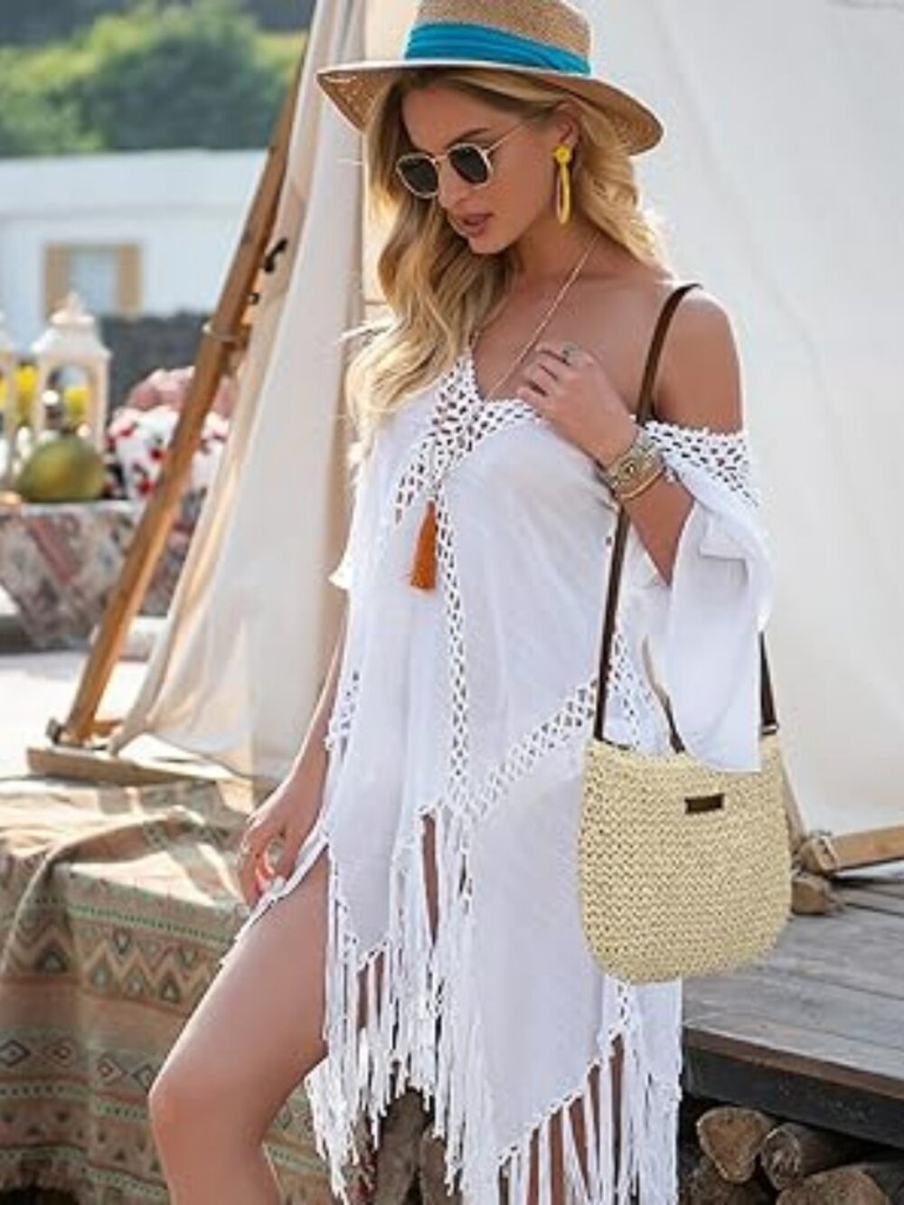 Shoulder Handwoven Straw Bag Ocean Vacation Boho Beach Purse Wicker - New‎